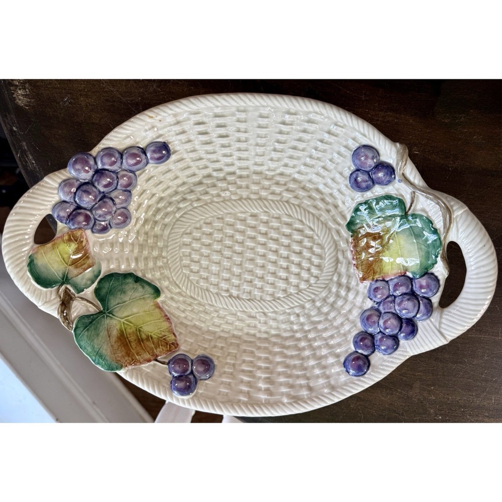 Fitz And Floyd Ironstone Sonoma Vineyard 13" Handled Basket Serving Dish Grapes